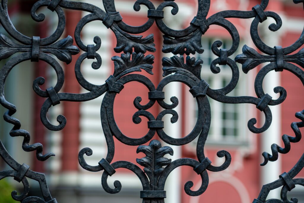 decorative courtyard gates made of metal.